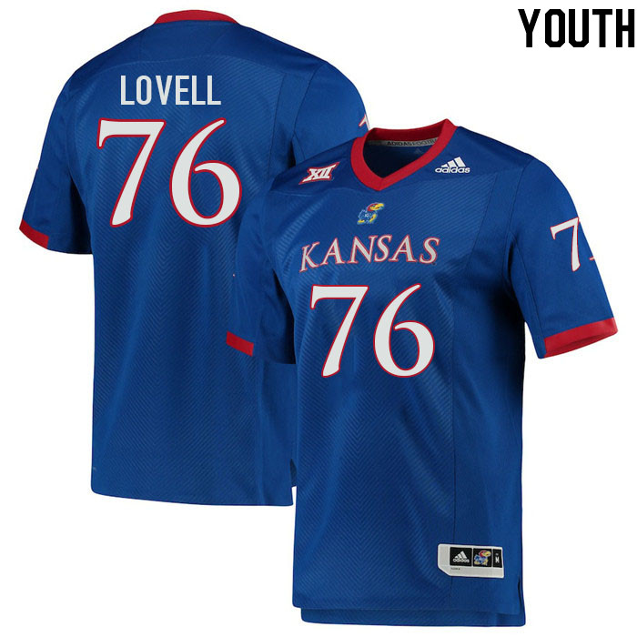 Youth #76 Spencer Lovell Kansas Jayhawks College Football Jerseys Stitched Sale-Royal - Click Image to Close
